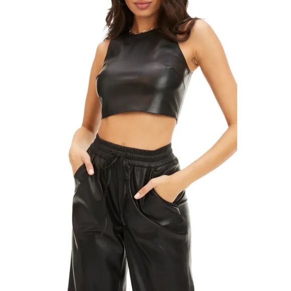 NWT Good American Faux Leather Crop Sleeveless Tank Top Back Zip Black XL - Picture 1 of 15